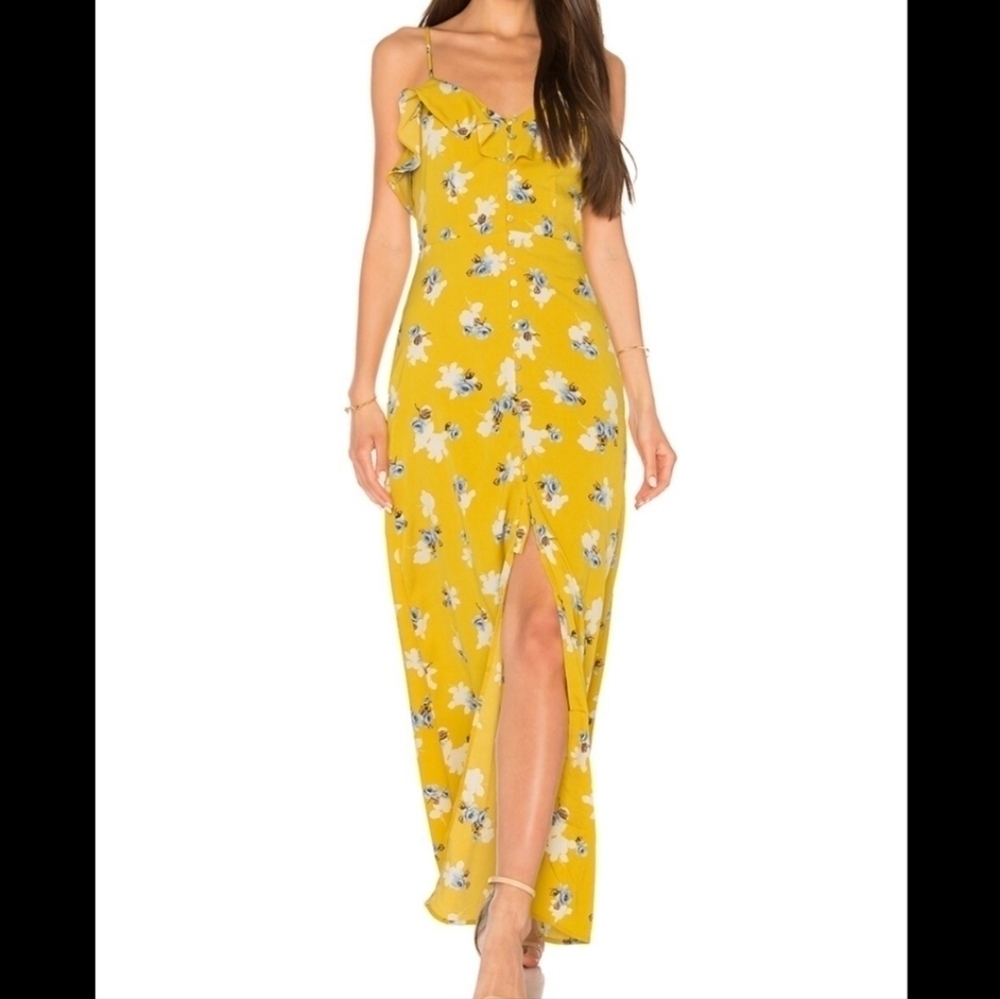 J.O.A. Yellow Flower Print Button Down Maxi Dress